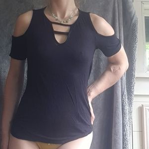 Unique Black Off Shoulder TShirt Accents Cleavage